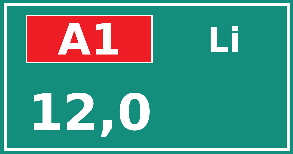 Hectometerbord A1 12,0 zijde Li