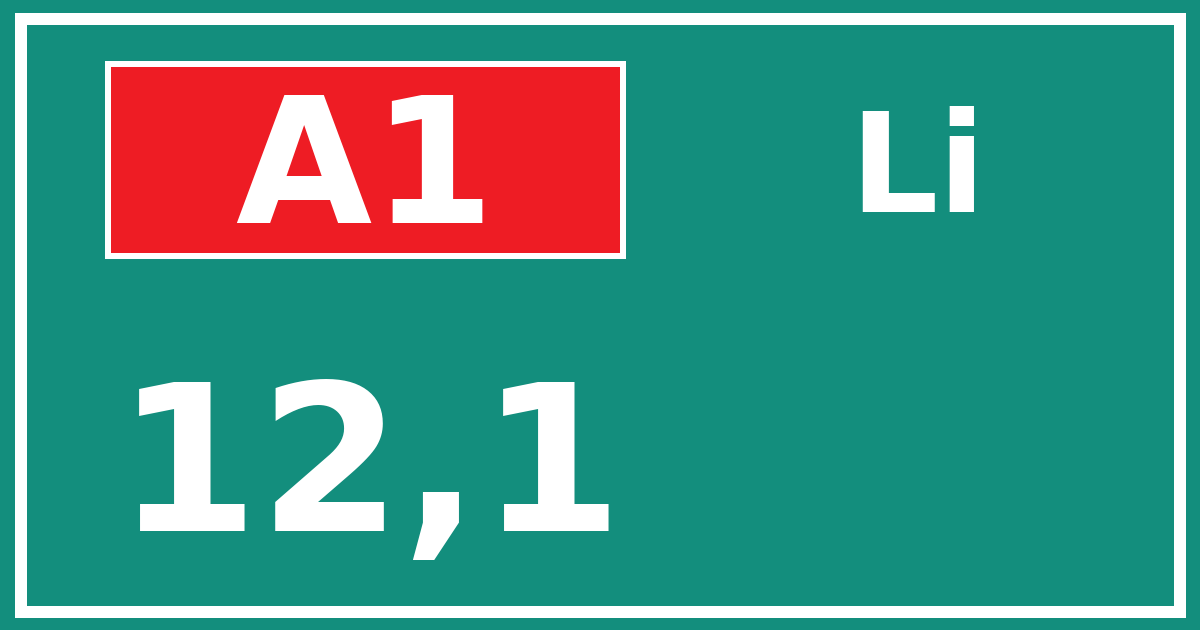 Hectometerbord A1 12,1 zijde Li