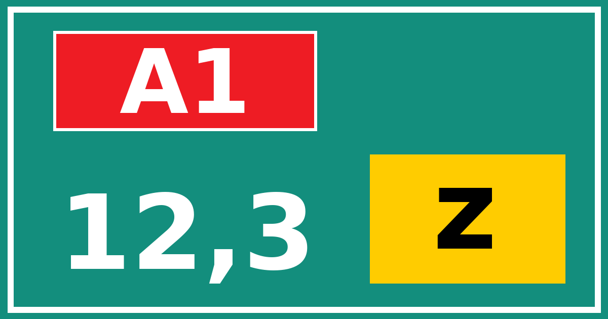 Hectometerbord A1 12,3 letter z
