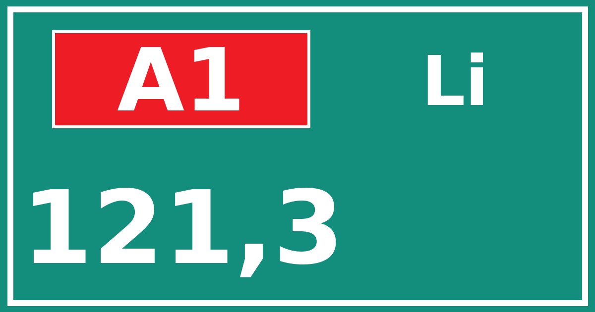 Hectometerbord A1 121,3 zijde Li