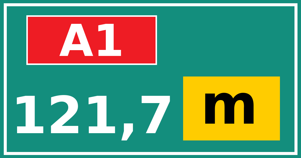 Hectometerbord A1 121,7 letter m