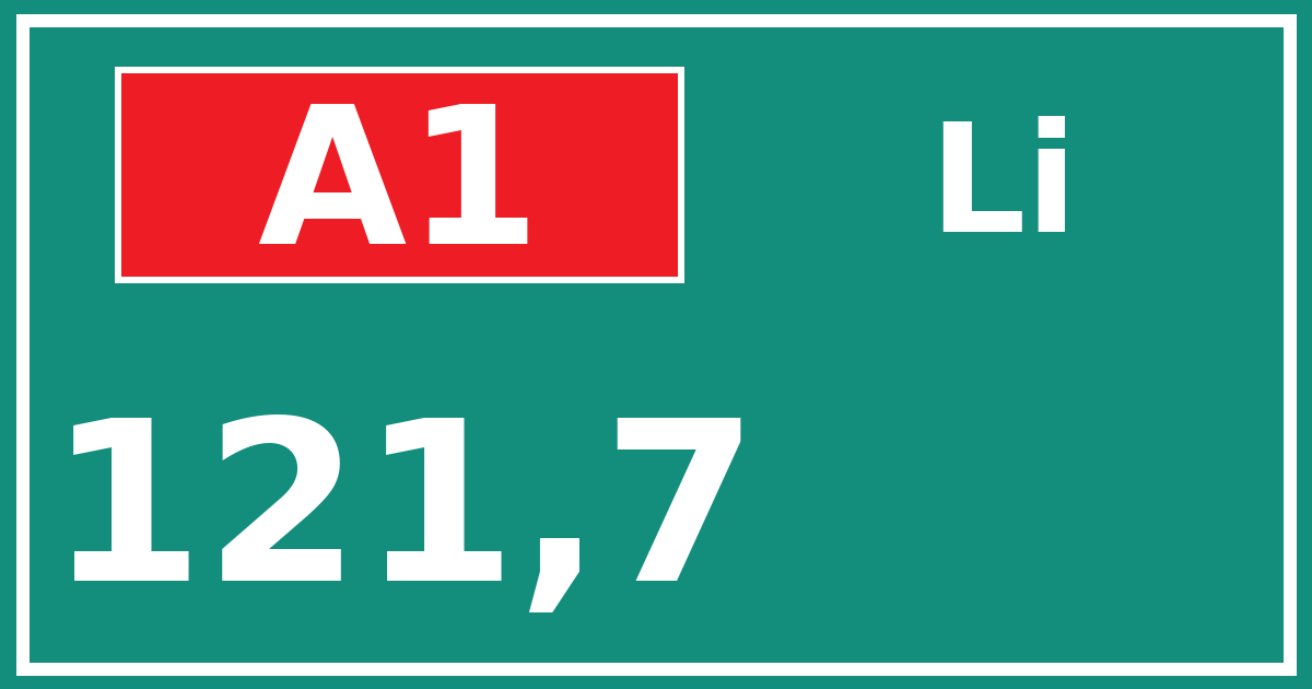 Hectometerbord A1 121,7 zijde Li
