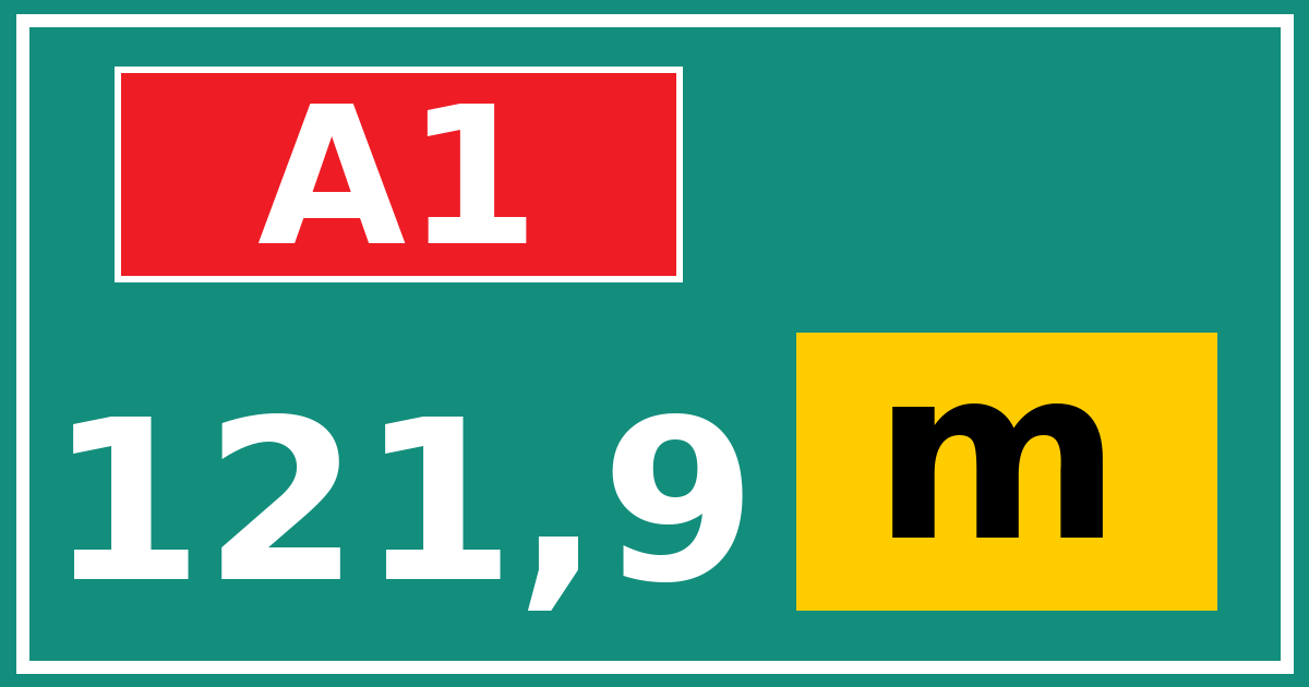 Hectometerbord A1 121,9 letter m