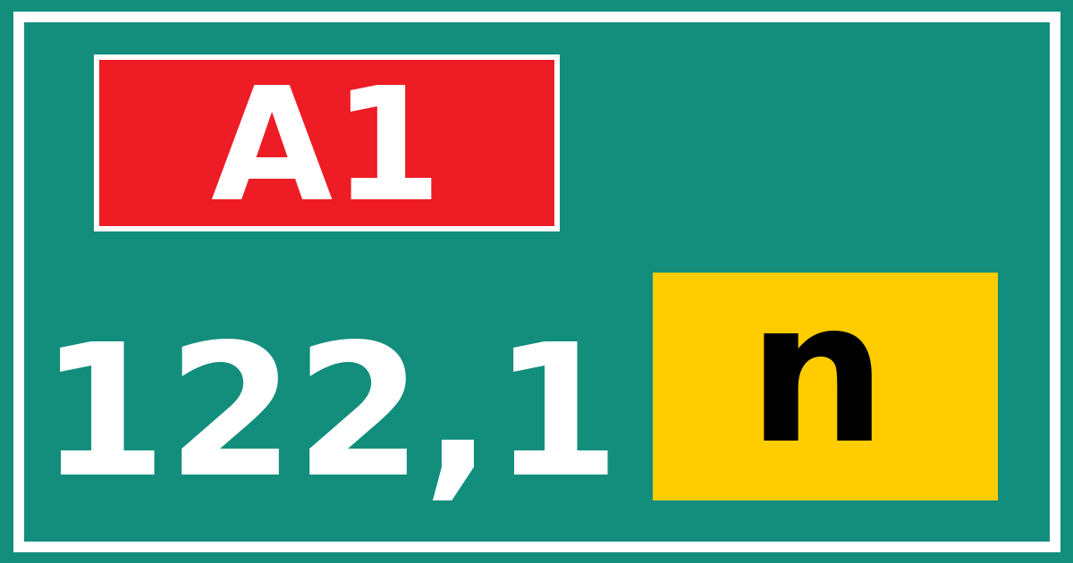 Hectometerbord A1 122,1 letter n