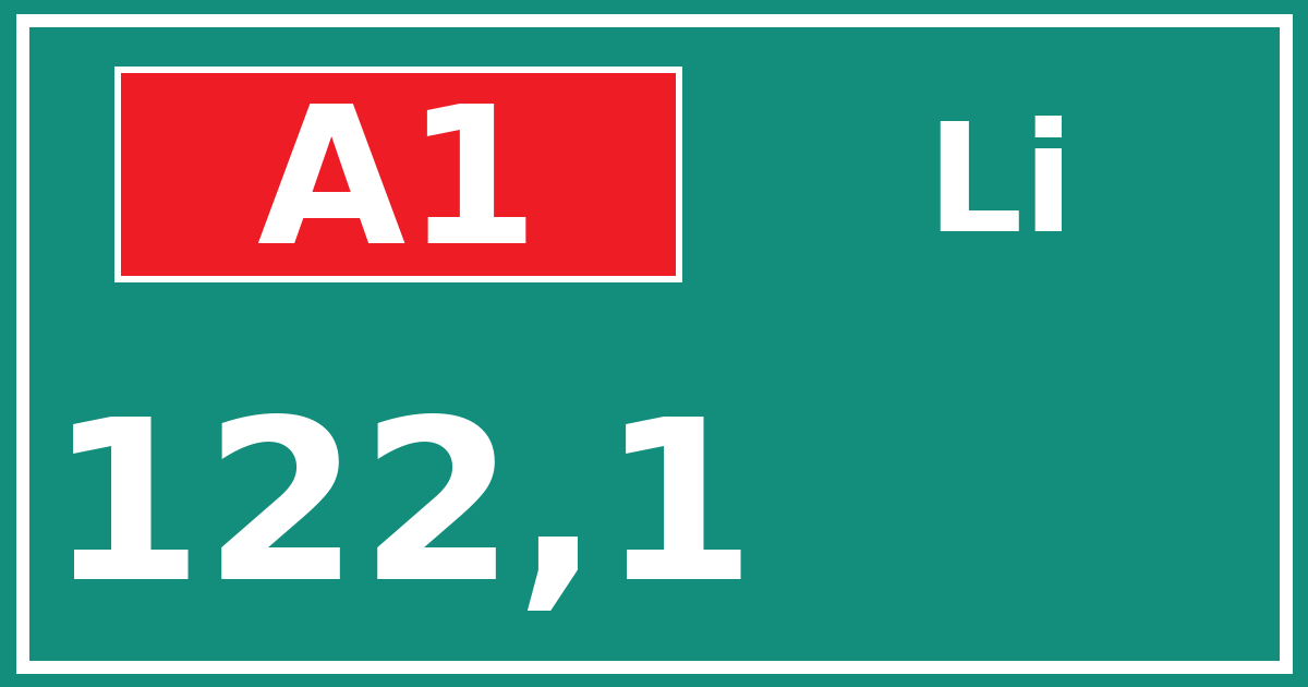 Hectometerbord A1 122,1 zijde Li