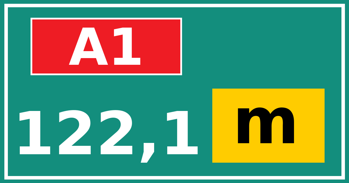 Hectometerbord A1 122,1 letter m