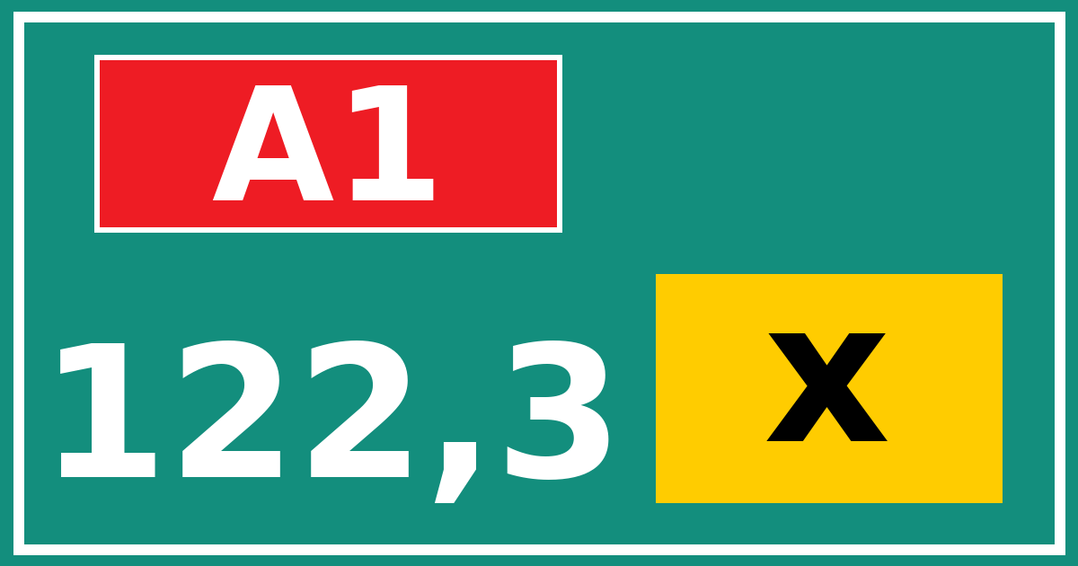 Hectometerbord A1 122,3 letter x