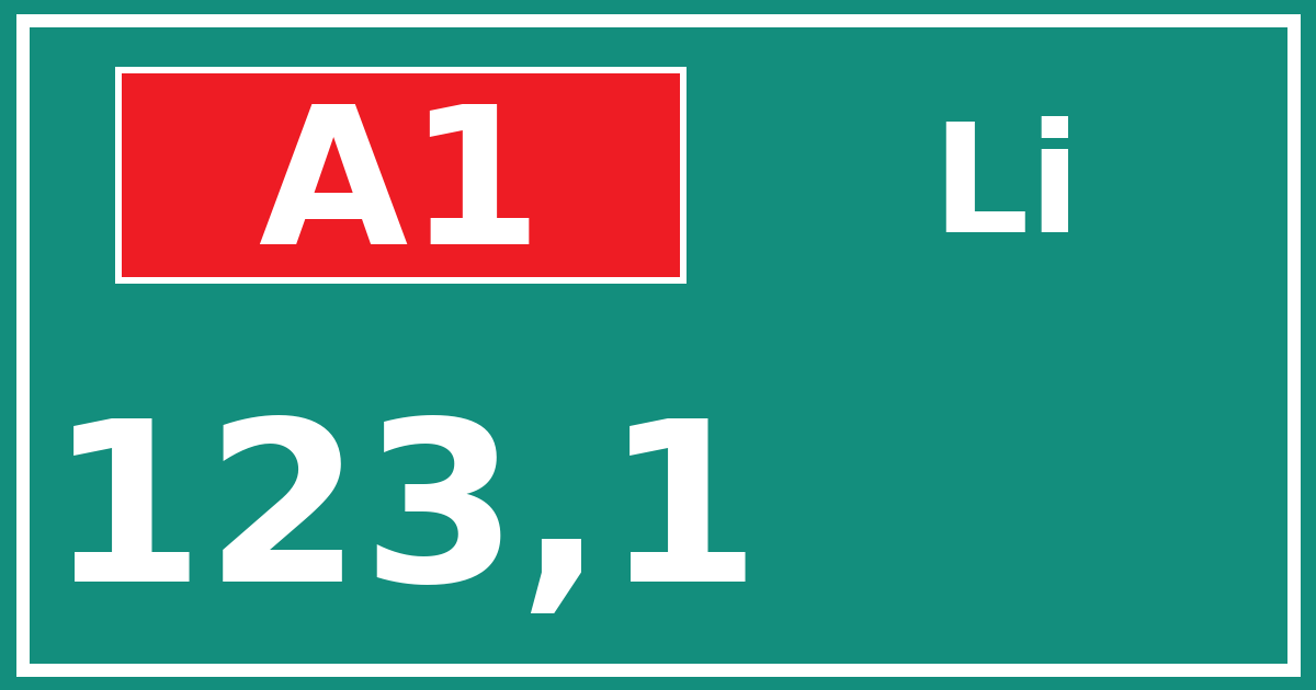 Hectometerbord A1 123,1 zijde Li