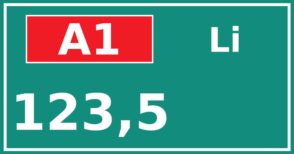 Hectometerbord A1 123,5 zijde Li