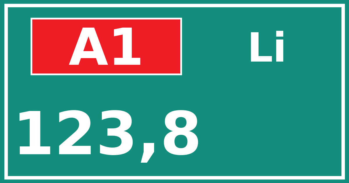 Hectometerbord A1 123,8 zijde Li