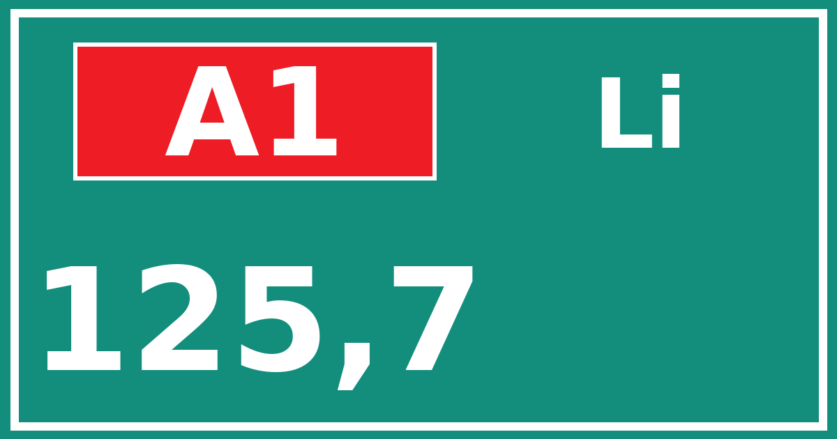 Hectometerbord A1 125,7 zijde Li