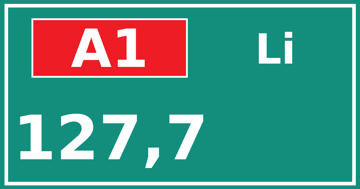 Hectometerbord A1 127,7 zijde Li