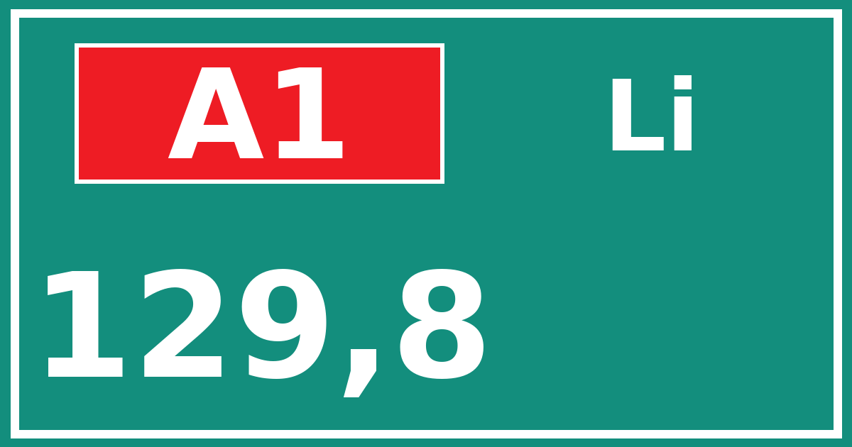 Hectometerbord A1 129,8 zijde Li
