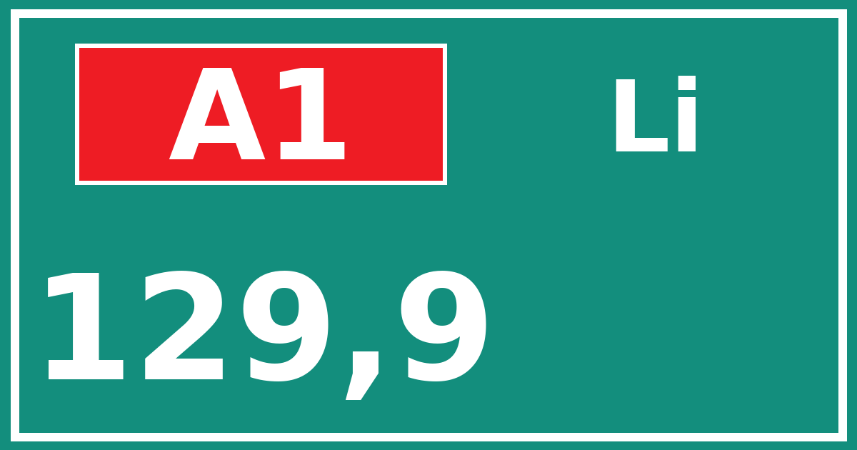 Hectometerbord A1 129,9 zijde Li