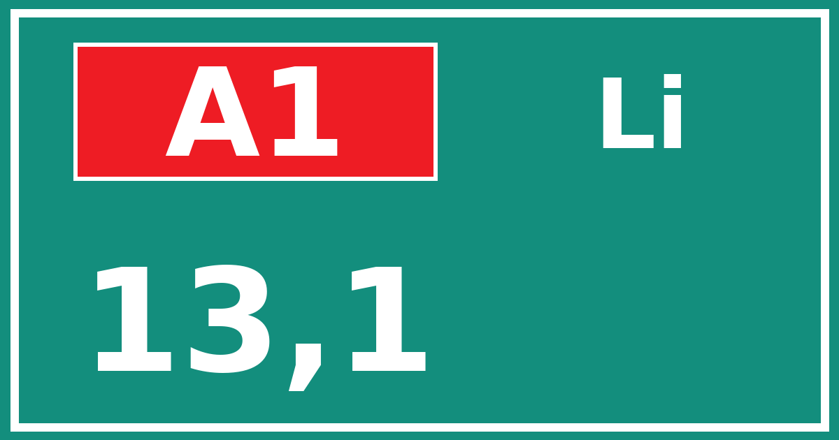 Hectometerbord A1 13,1 zijde Li