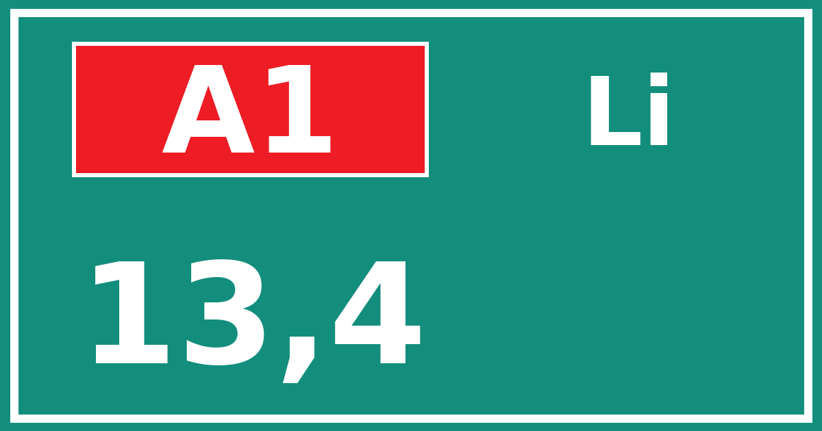 Hectometerbord A1 13,4 zijde Li