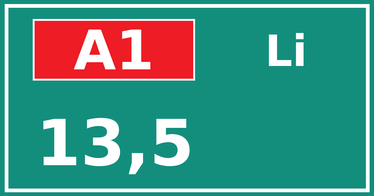 Hectometerbord A1 13,5 zijde Li