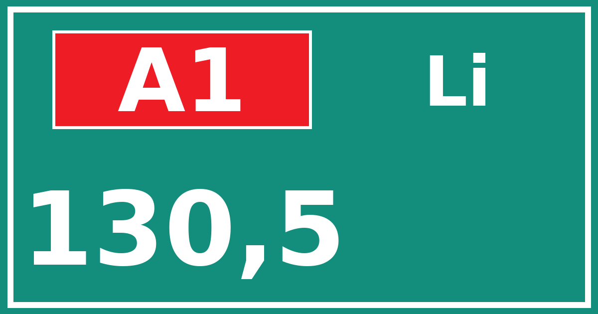 Hectometerbord A1 130,5 zijde Li