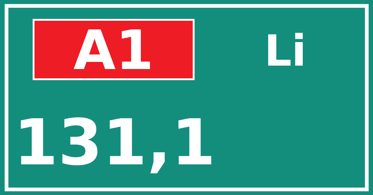 Hectometerbord A1 131,1 zijde Li