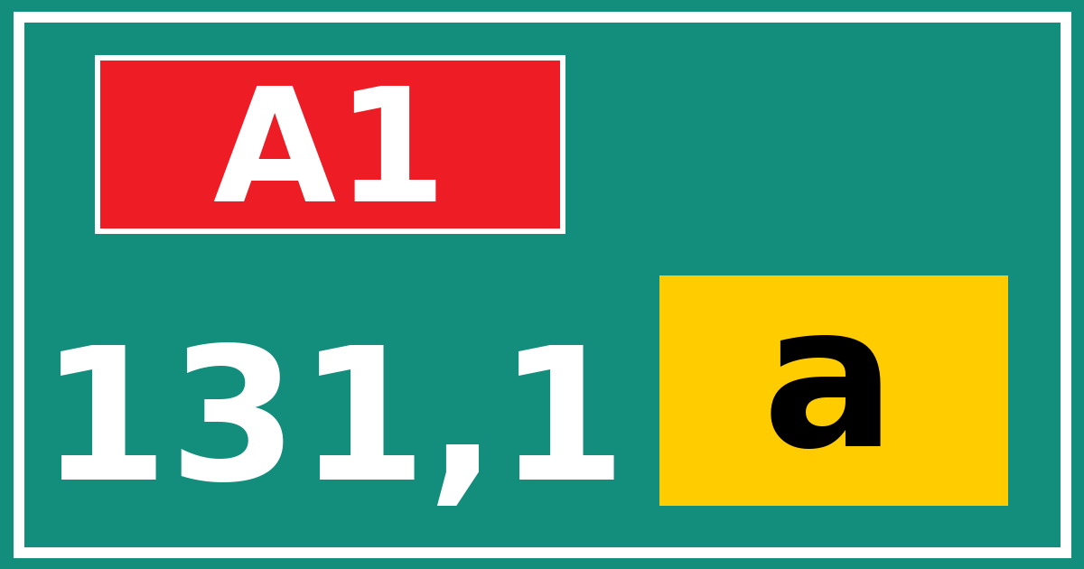 Hectometerbord A1 131,1 letter a