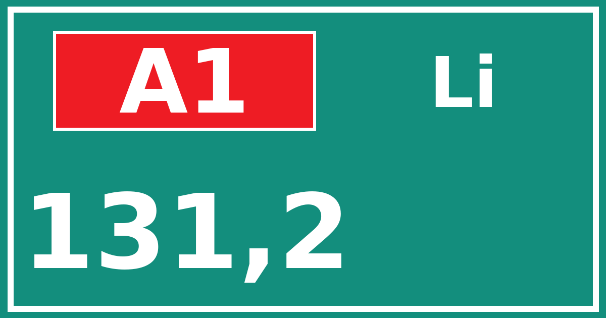 Hectometerbord A1 131,2 zijde Li