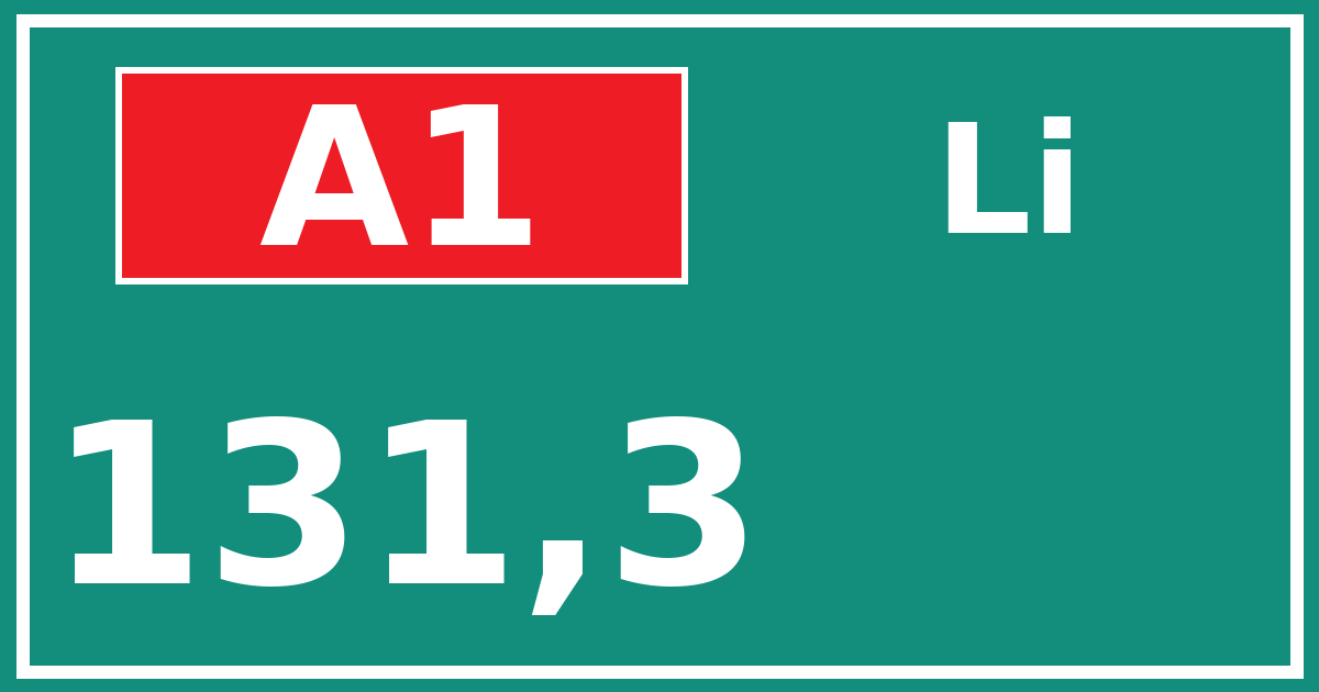 Hectometerbord A1 131,3 zijde Li