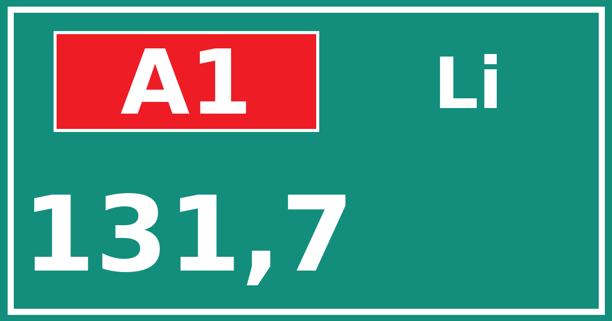 Hectometerbord A1 131,7 zijde Li