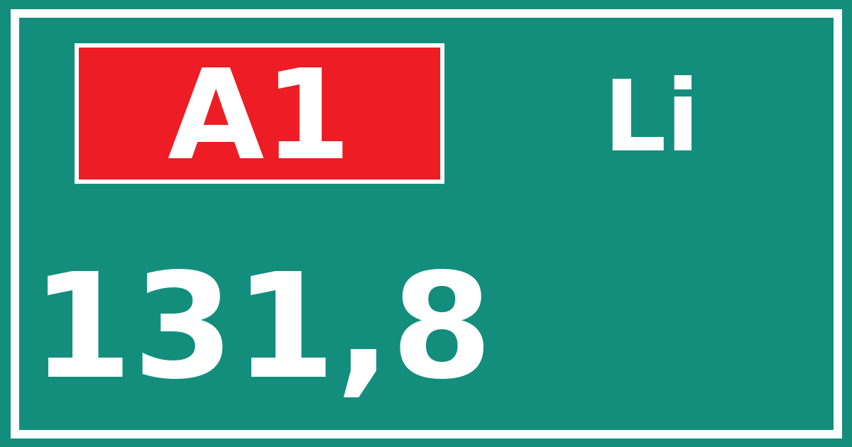Hectometerbord A1 131,8 zijde Li