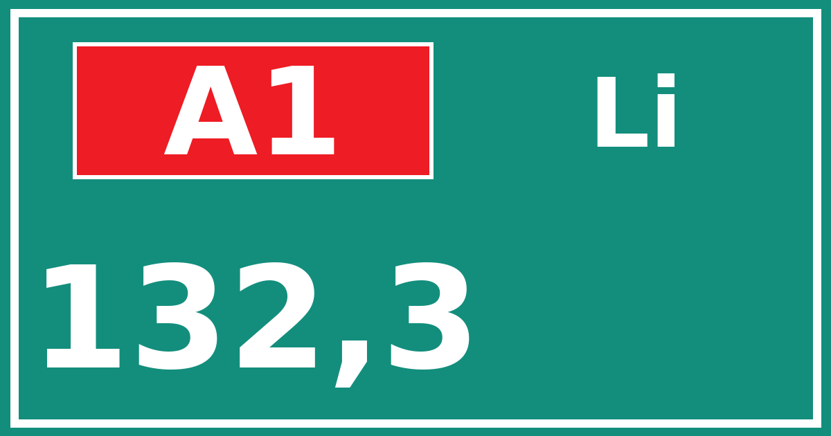 Hectometerbord A1 132,3 zijde Li