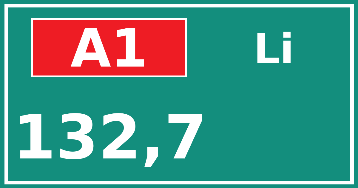 Hectometerbord A1 132,7 zijde Li
