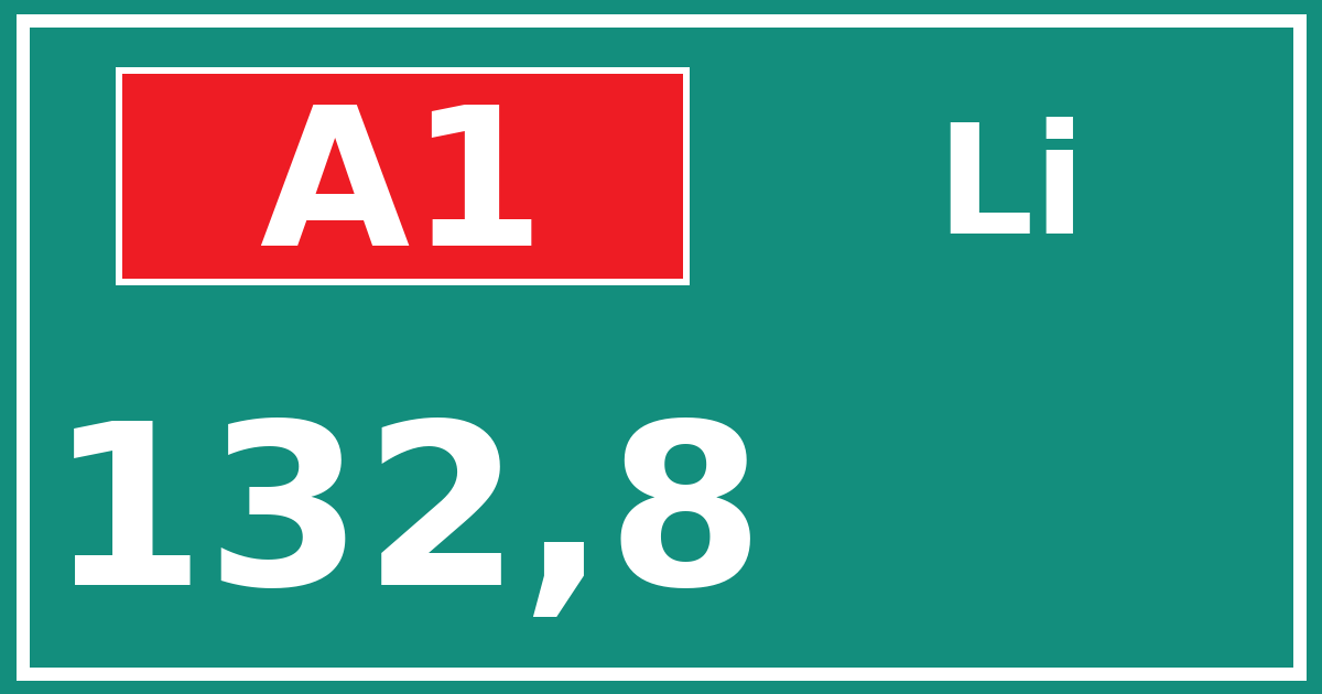 Hectometerbord A1 132,8 zijde Li