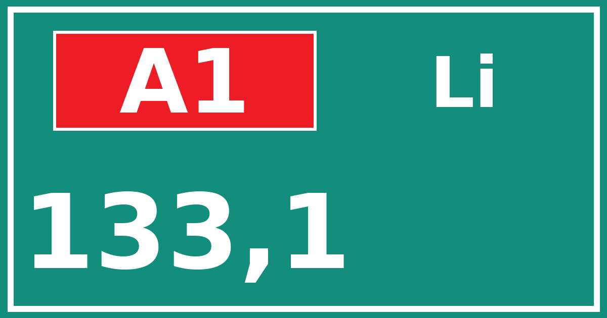 Hectometerbord A1 133,1 zijde Li