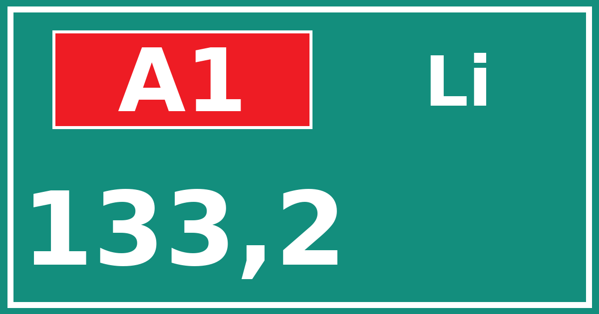 Hectometerbord A1 133,2 zijde Li