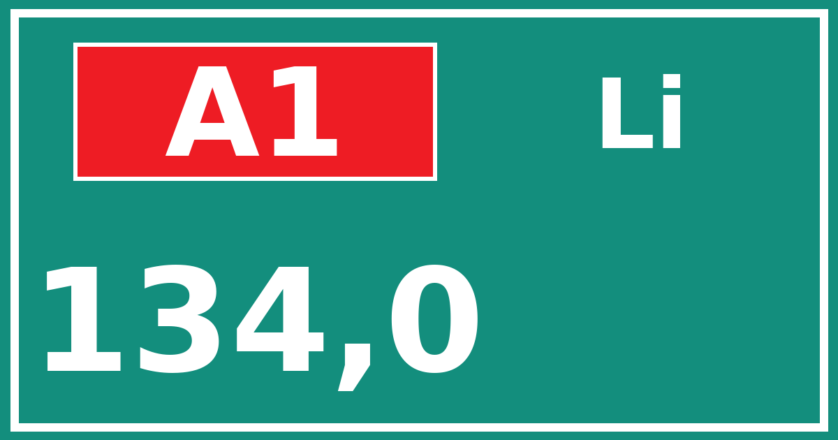 Hectometerbord A1 134,0 zijde Li
