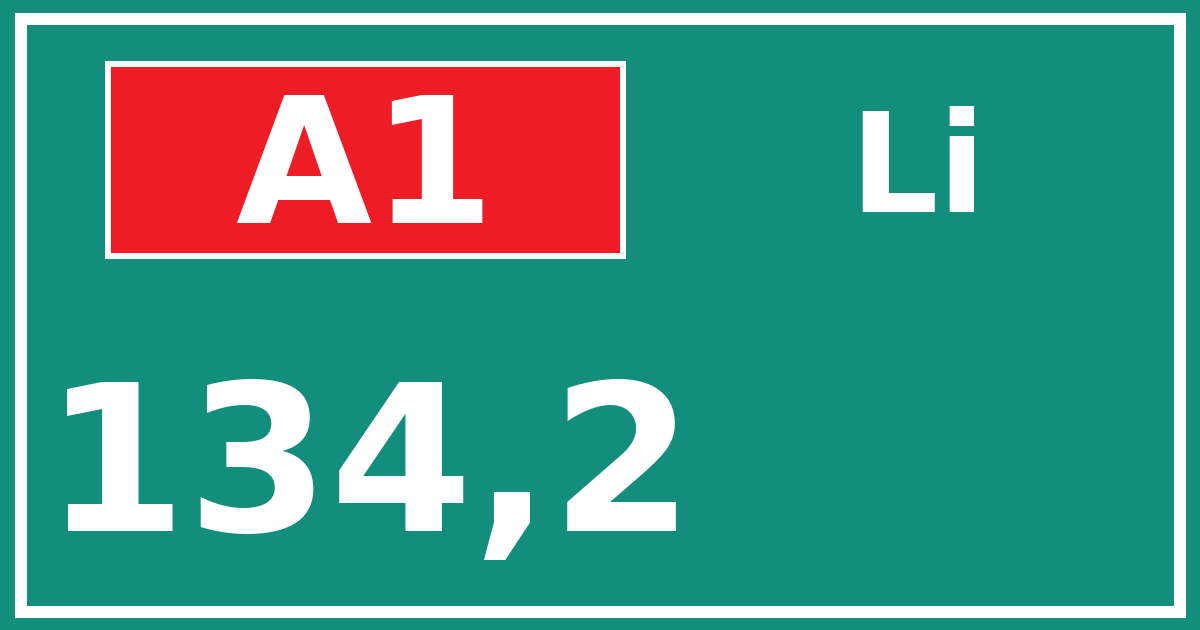 Hectometerbord A1 134,2 zijde Li