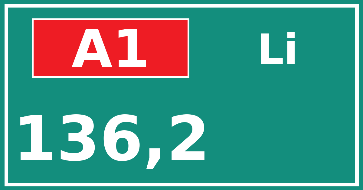 Hectometerbord A1 136,2 zijde Li