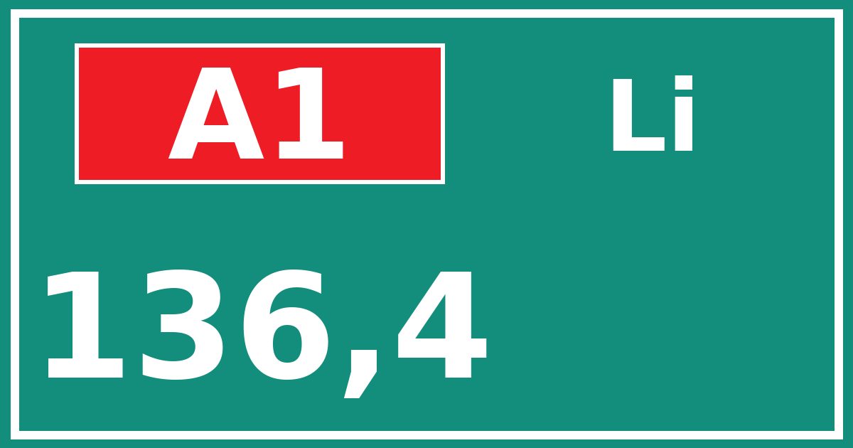 Hectometerbord A1 136,4 zijde Li
