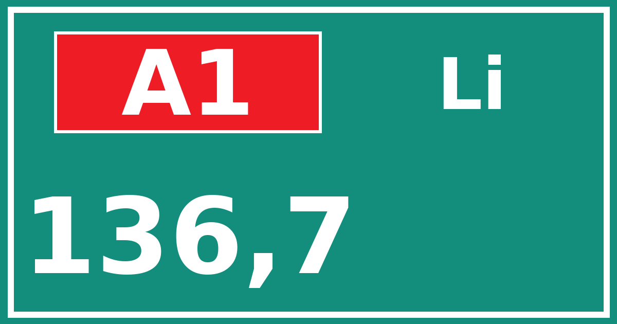 Hectometerbord A1 136,7 zijde Li