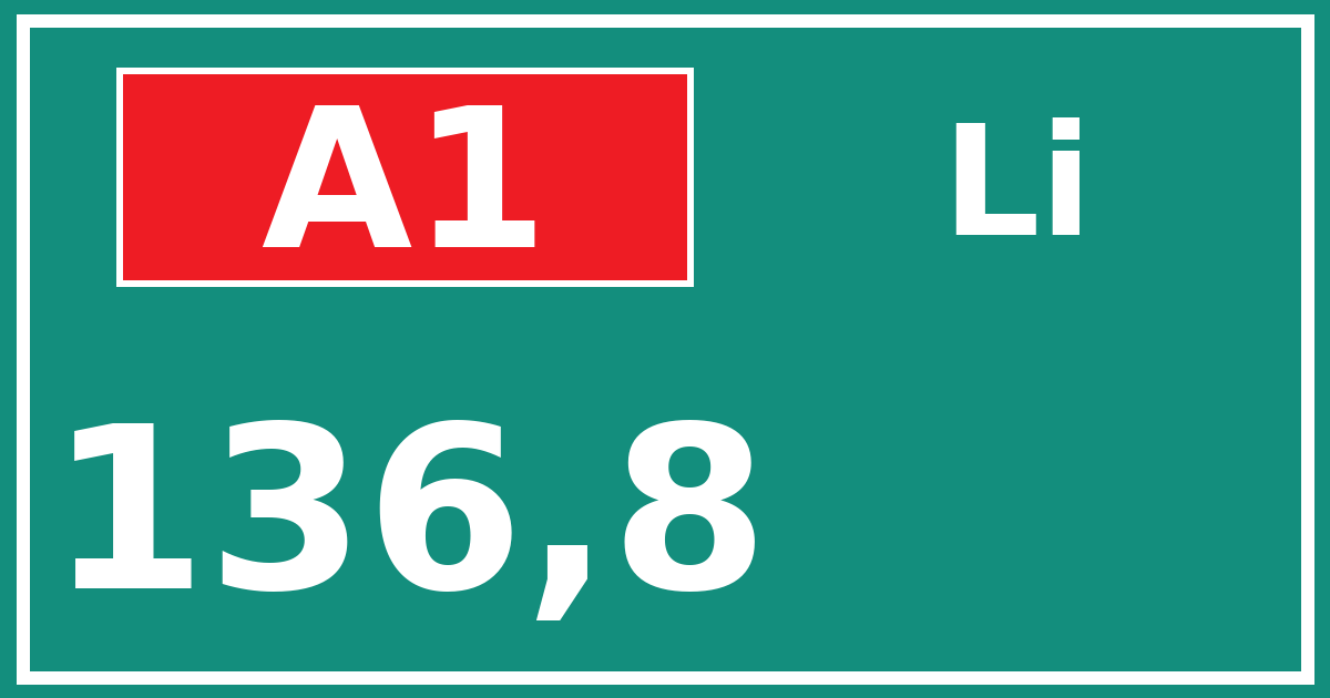 Hectometerbord A1 136,8 zijde Li