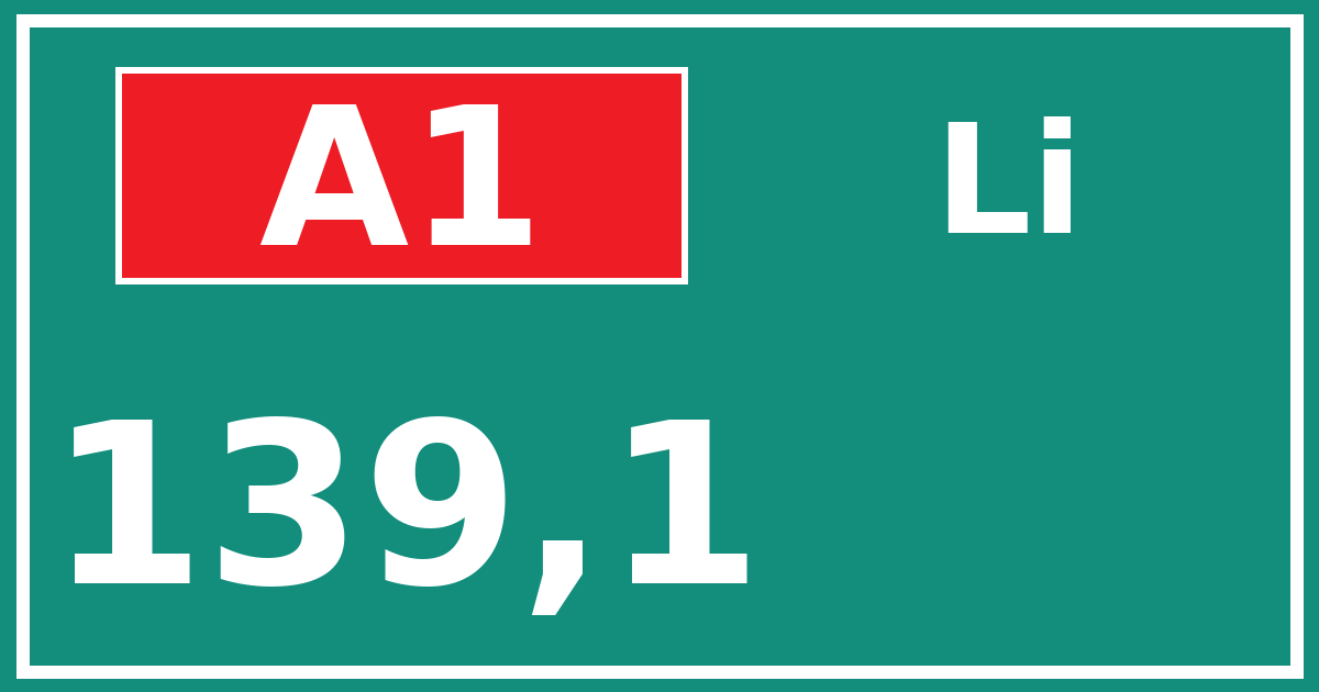 Hectometerbord A1 139,1 zijde Li