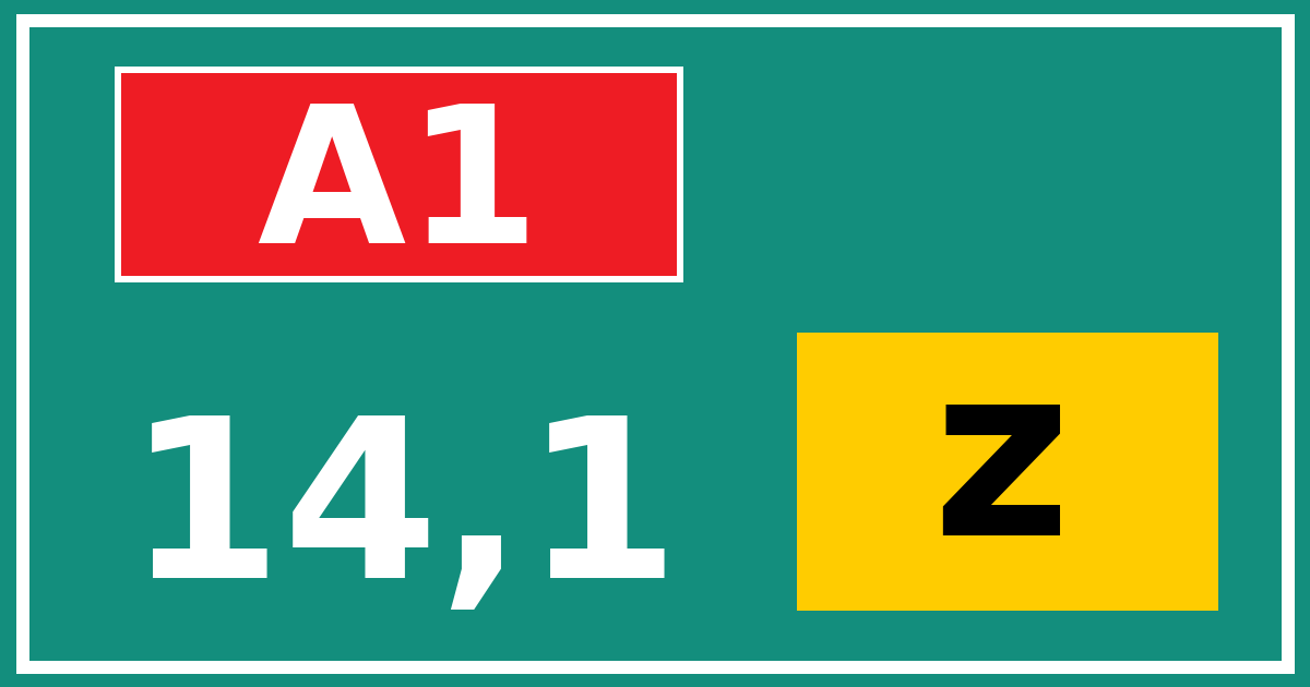 Hectometerbord A1 14,1 letter z