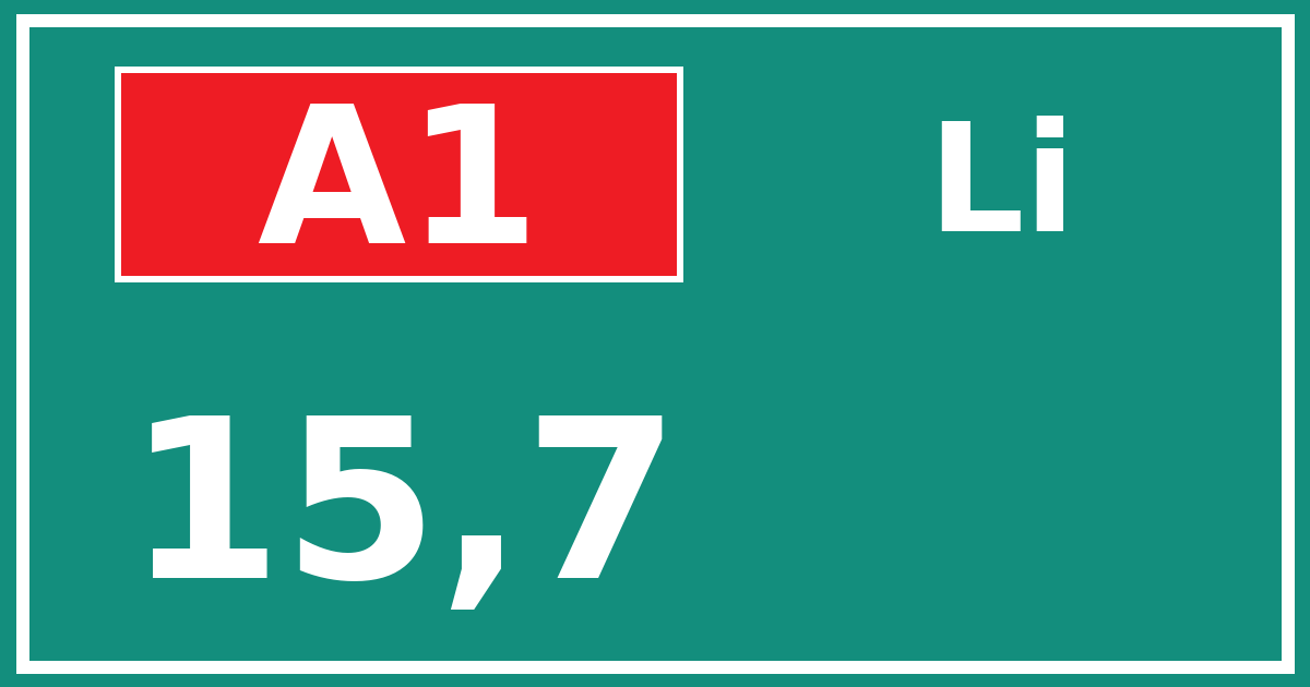 Hectometerbord A1 15,7 zijde Li