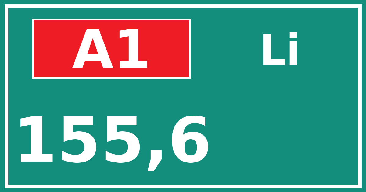 Hectometerbord A1 155,6 zijde Li