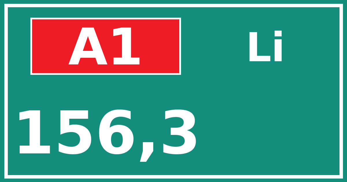 Hectometerbord A1 156,3 zijde Li