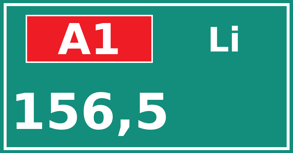 Hectometerbord A1 156,5 zijde Li
