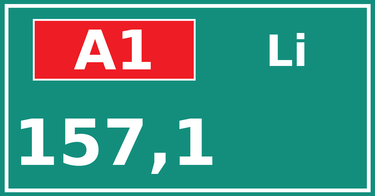 Hectometerbord A1 157,1 zijde Li