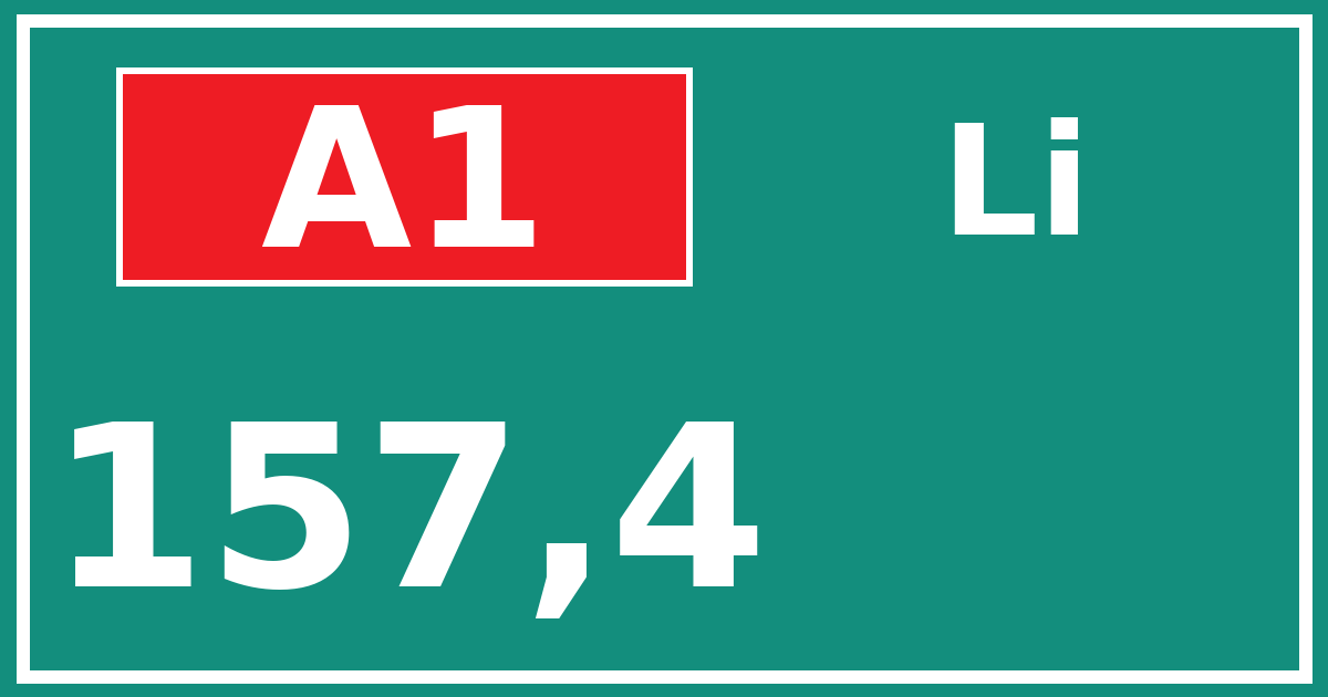 Hectometerbord A1 157,4 zijde Li