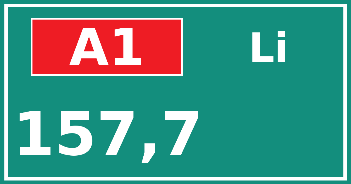 Hectometerbord A1 157,7 zijde Li