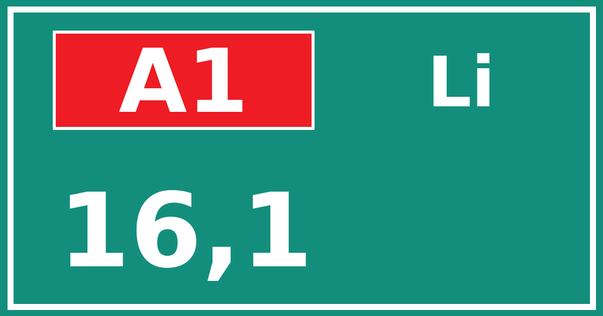 Hectometerbord A1 16,1 zijde Li