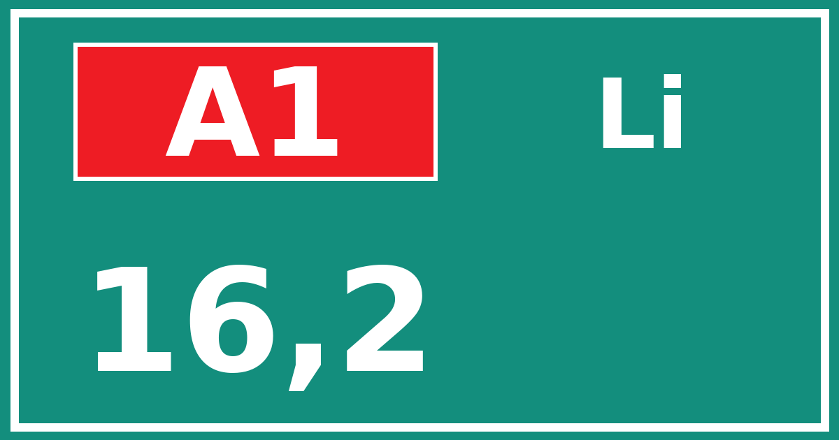 Hectometerbord A1 16,2 zijde Li